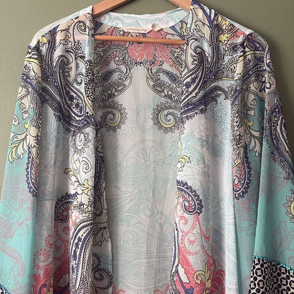 Soft Surroundings Muse Kimono Sheer Paisley Sequin Boho Cardigan Light Sz 1X - Picture 3 of 10